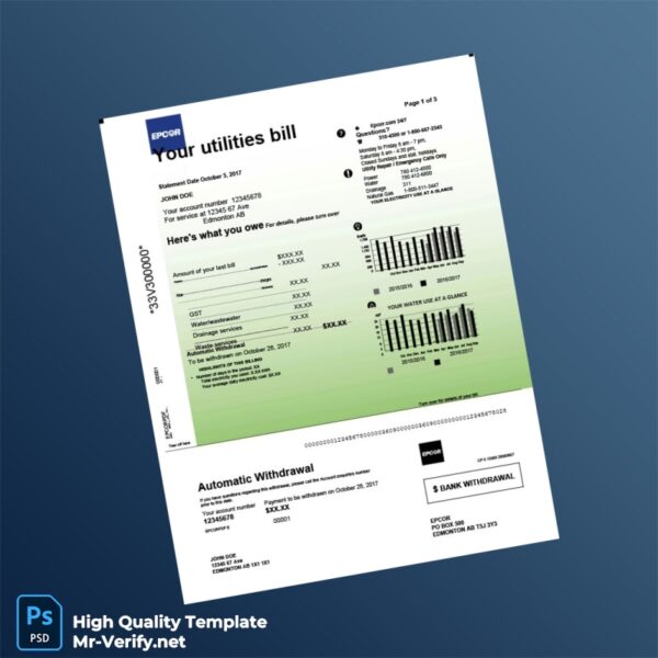 Canada EPCOR Editable Utility Bill Template in Word and PDF formats 3 page