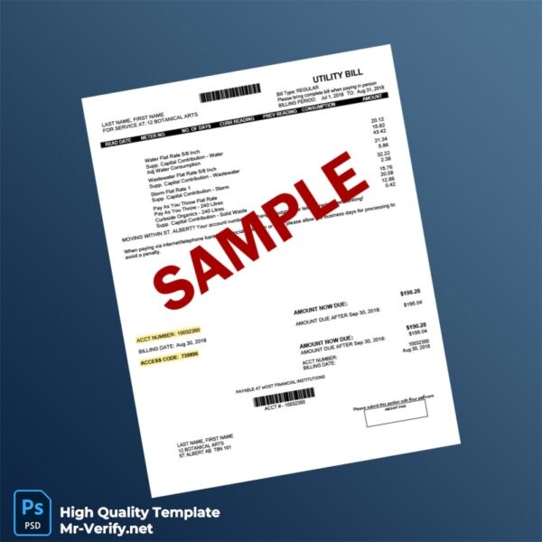 Canada Editable Water Bill Template in Word and PDF formats