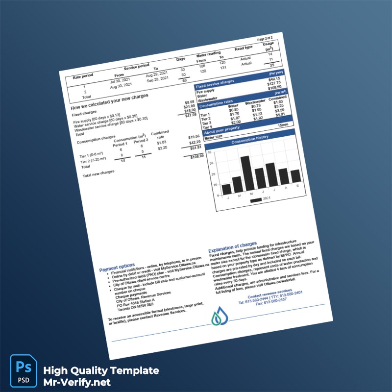 Canada Ottawa Editable Water Bill Template in Word and PDF formats 2 page Canada Ottawa Editable Water Bill Template in Word and PDF formats 2 page