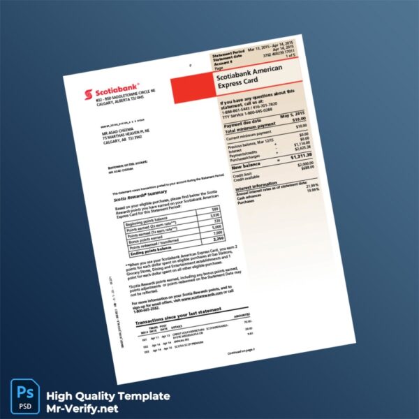 Canada Scotiabank Credit Card Statement Template in Word and PDF formats 6 page