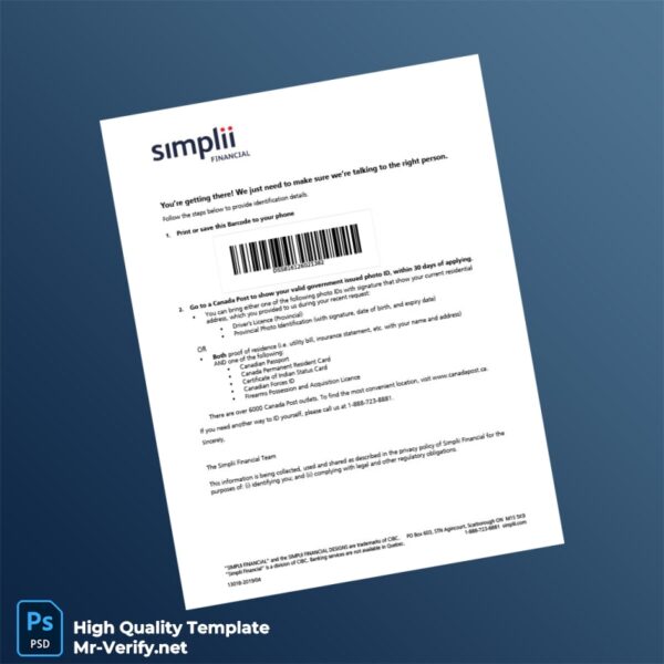 Canada Simpli Financial Editable Identity Verification Instructions Template in Word and PDF formats