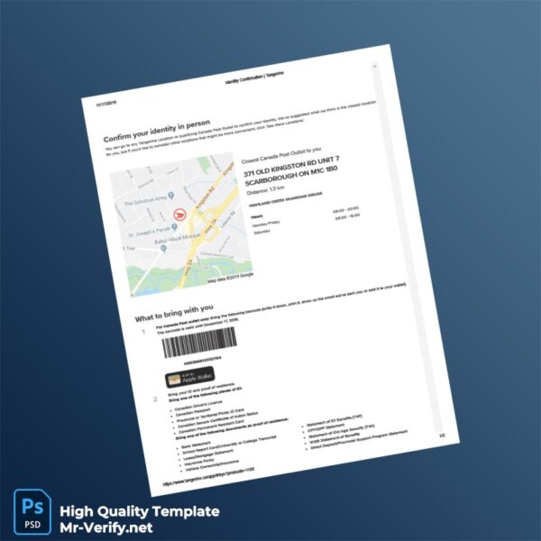Canada Tangerine Editable Identity Confirmation Template in Word and PDF formats 2 page