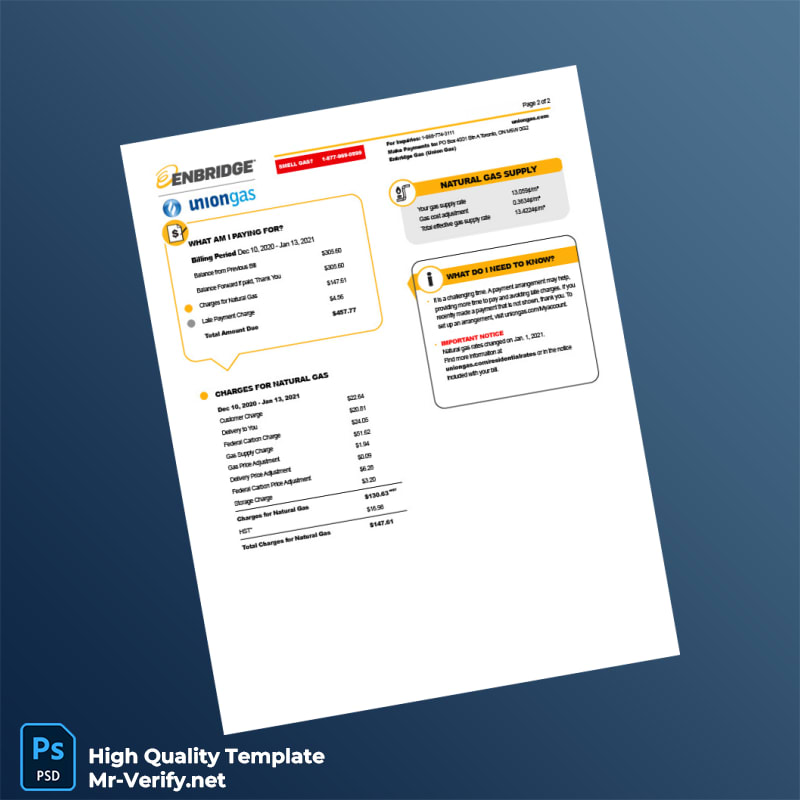 Canada Union Gas Editable Natural Gas Bill Template in Word and PDF formats 2 page Canada Union Gas Editable Natural Gas Bill Template in Word and PDF formats 2 page