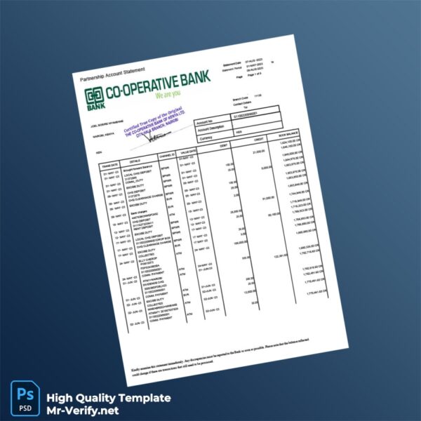 Coop Kenya Co-operative Bank Statement Template in Word and PDF formats 8 page