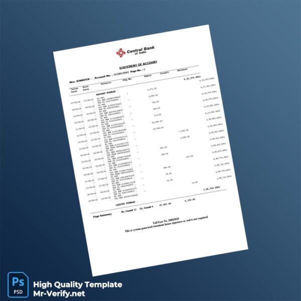 Editable Central Bank Statement Template in Word and PDF formats