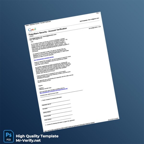 Country_ Company_Authority issuer _ PokerStars Document Type_ Account Verification Editable Account Verification Template in Wor 2 page