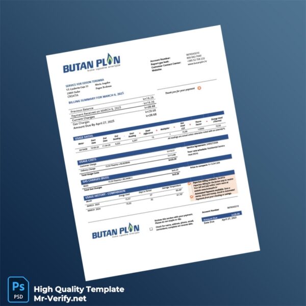 Croatia BUTAN PLIN D o o Editable Gas Utility Bill Template in Word and PDF formats