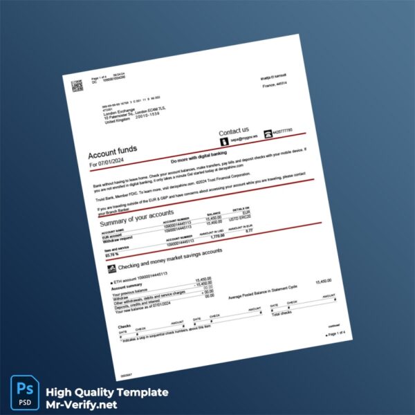 EUR BBT Bank Statement Template in Word and PDF formats 4 page