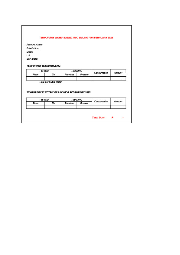 Editable Water and Electric Bill Template in Word and PDF formats 2 page