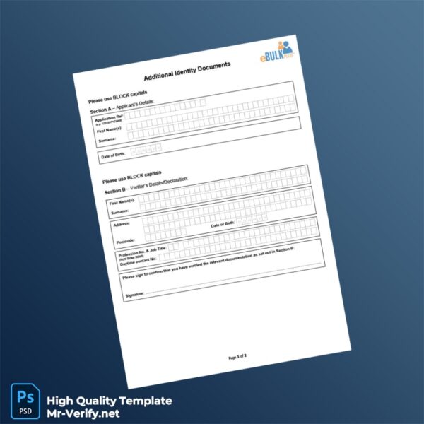 Editable Additional Identity Document Template in Word and PDF formats 2 page
