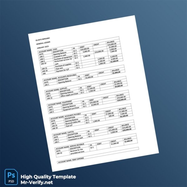 Editable General Ledger Template in Word and PDF formats 2 page
