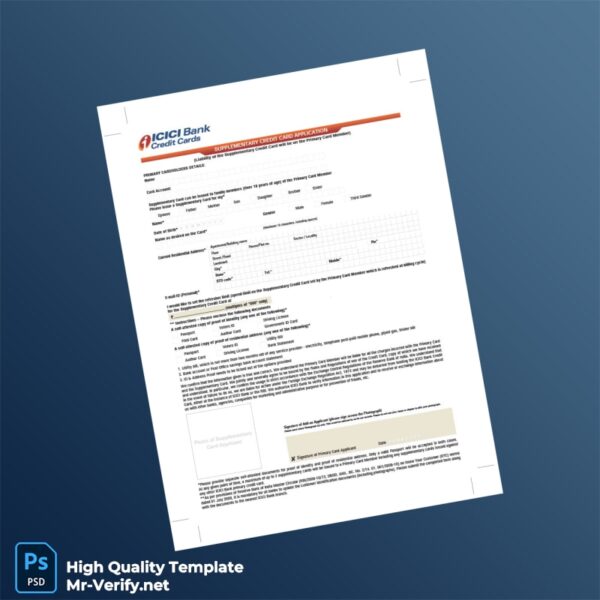 Editable Supplementary Credit Card Application Template in Word and PDF formats