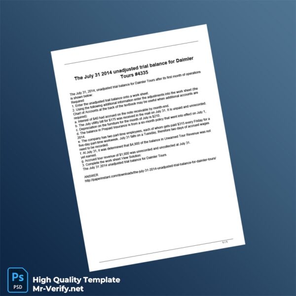 Editable Unadjusted Trial Balance Template in Word and PDF formats