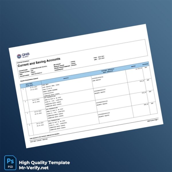 Egypt QNB Account Statement Template in Word and PDF formats 4 page