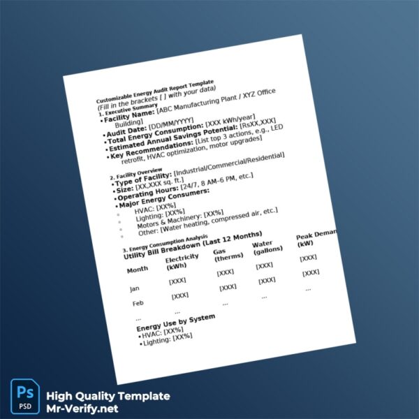 Energy Audit Report Template Editable Energy Audit Report Template in Word and PDF formats 3 page