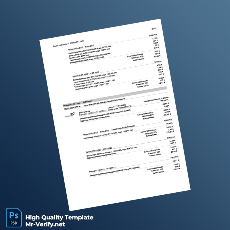 Estonia Eesti Energia Editable Utility Bill Template in Word and PDF formats 4 page Estonia Eesti Energia Editable Utility Bill Template in Word and PDF formats 4 page