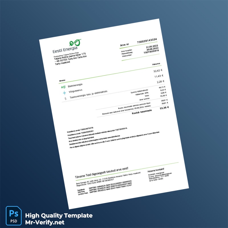 Estonia Eesti Energia Editable Utility Bill Template in Word and PDF formats 4 page Estonia Eesti Energia Editable Utility Bill Template in Word and PDF formats 4 page