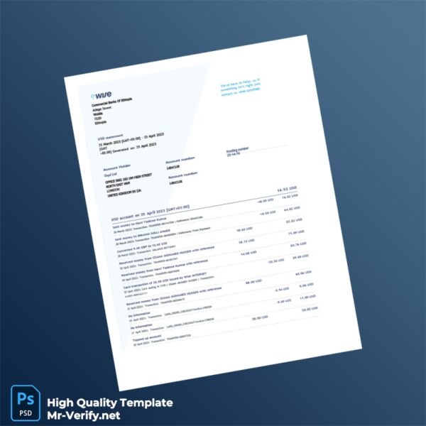 Ethiopia Osyd Ltd Bank Statement Template in Word and PDF formats