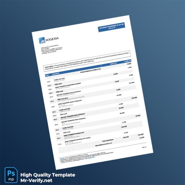 France Bank Statement Template in Word and PDF formats