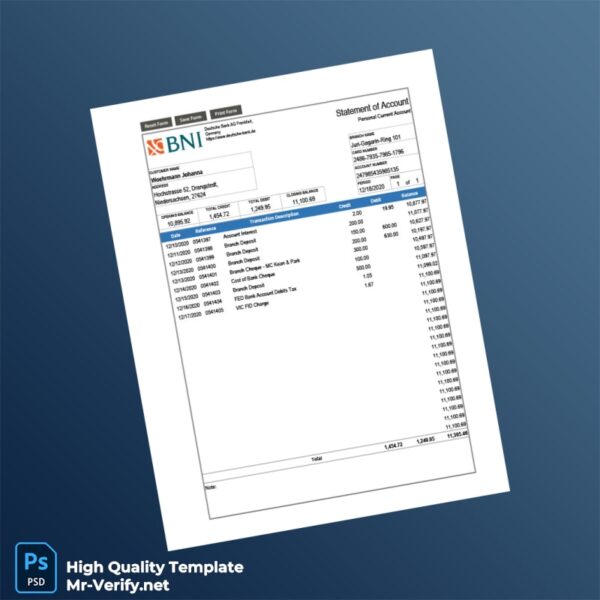 Germany Deutsche Bank AG Bank Statement Template in Word and PDF formats