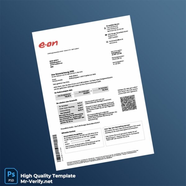 Germany E ON Energie Deutschland GmbH Editable Utility Bill Template in Word and PDF formats