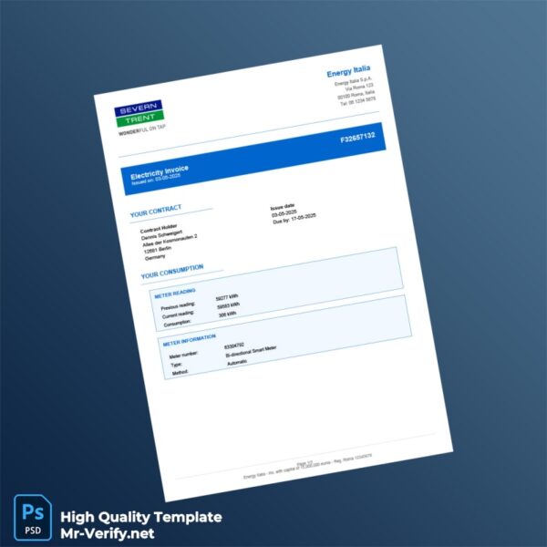 Germany Energy Italia Editable Electricity Bill Template in Word and PDF formats 3 page
