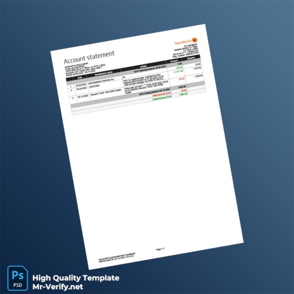 Germany Swedbank Bank Statement Template in Word and PDF formats
