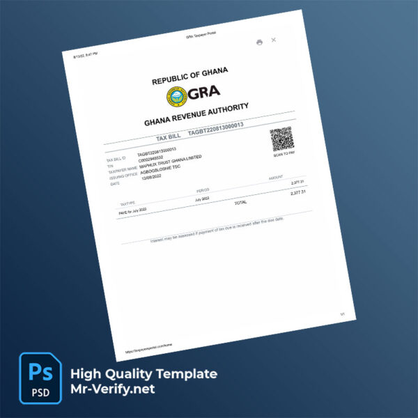 Ghana Revenue Authority Editable Tax Bill Template in Word and PDF formats