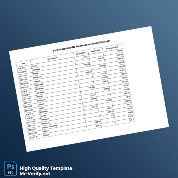 Ghana Bank Statement No Weekends Holidays Template in Word and PDF formats 7 page