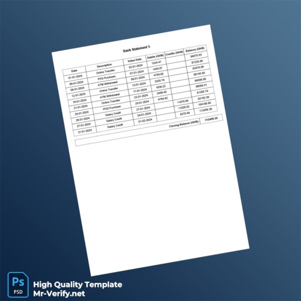 Ghana Bank Statement Template in Word and PDF formats