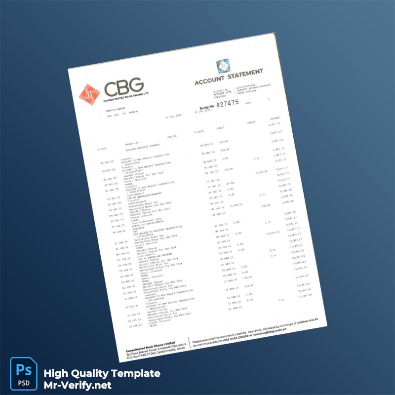 Ghana Consolidated Bank Account Statement Template in Word and PDF formats 3 page Ghana Consolidated Bank Account Statement Template in Word and PDF formats 3 page