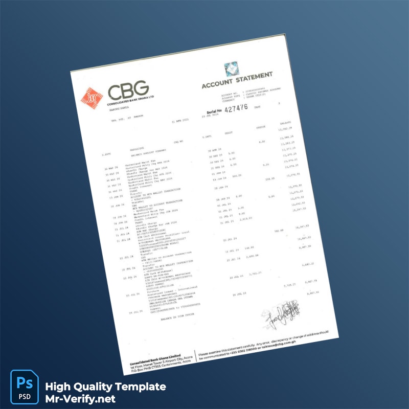 Ghana Consolidated Bank Account Statement Template in Word and PDF formats 3 page Ghana Consolidated Bank Account Statement Template in Word and PDF formats 3 page