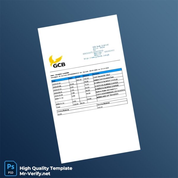 Ghana GCB Bank Statement Template in Word and PDF formats