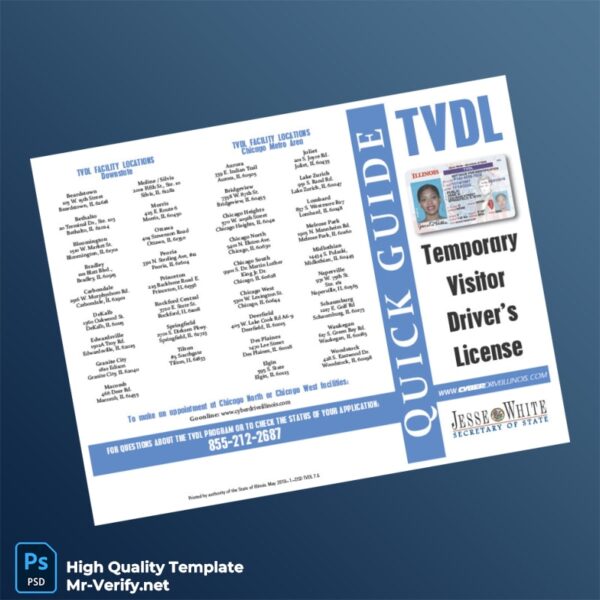 Illinois Editable Temporary Visitor Driver s License Template in Word and PDF formats 2 page