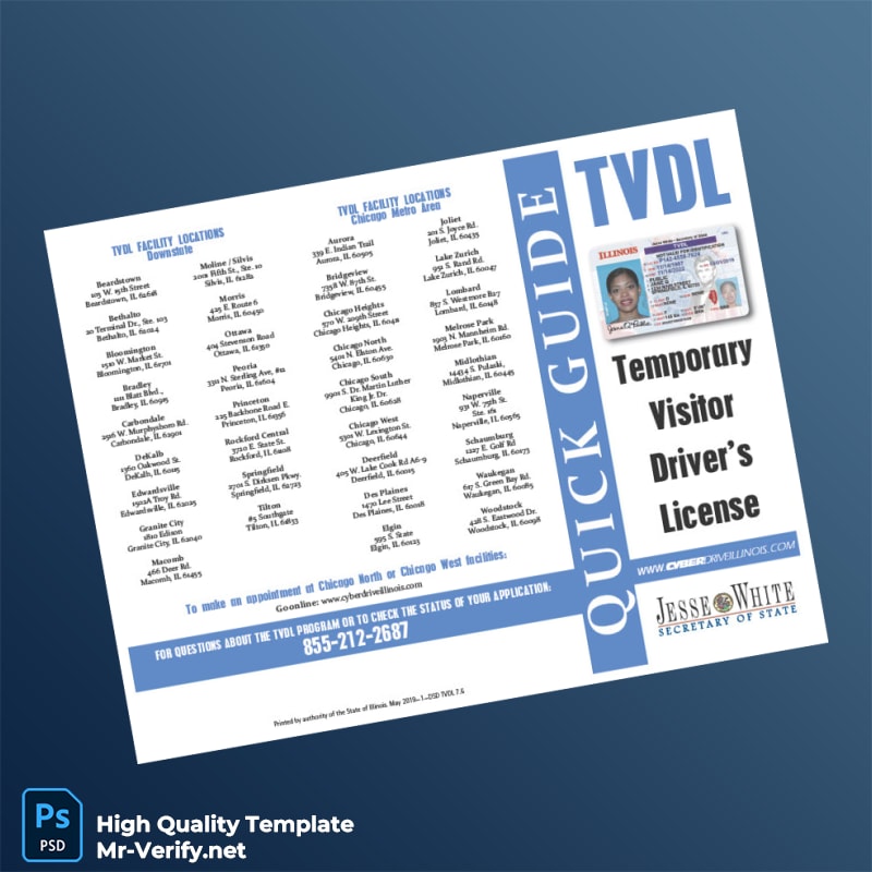 Illinois Editable Temporary Visitor Driver s License Template in Word and PDF formats 2 page Illinois Editable Temporary Visitor Driver s License Template in Word and PDF formats 2 page