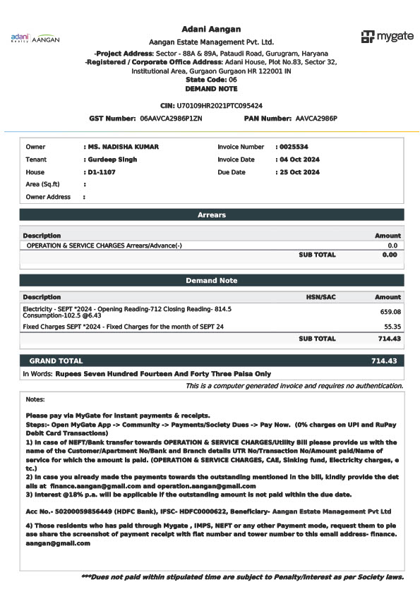 India Adani Aangan Editable Invoice Template in Word and PDF formats 2 page