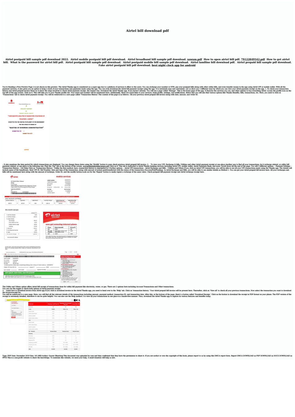 India Airtel Editable Invoice Template in Word and PDF formats 2 page