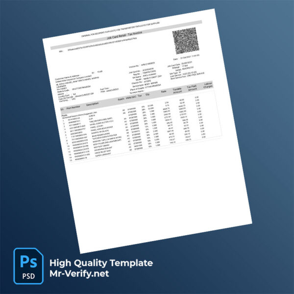 India Anand Motors Agencies Ltd Editable Body Repair Tax Invoice Template in Word and PDF formats