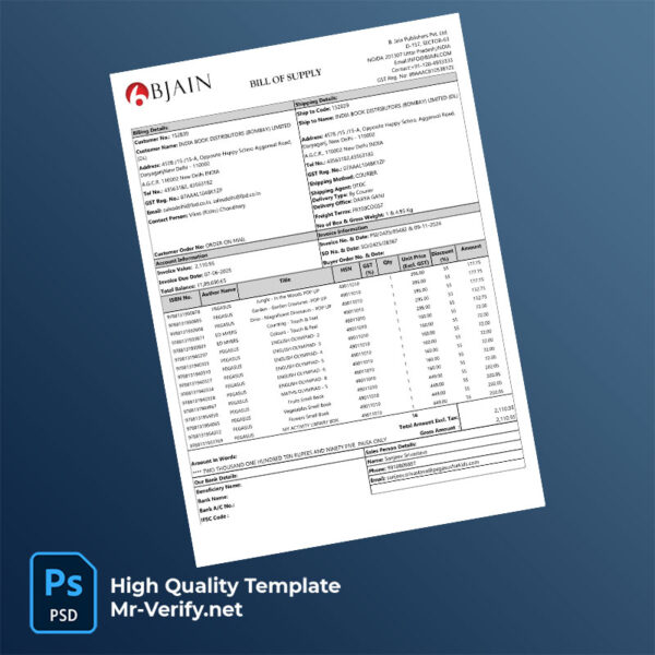 India B. Jain Publishers Pvt Ltd Editable Tax Invoice Template in Word and PDF formats
