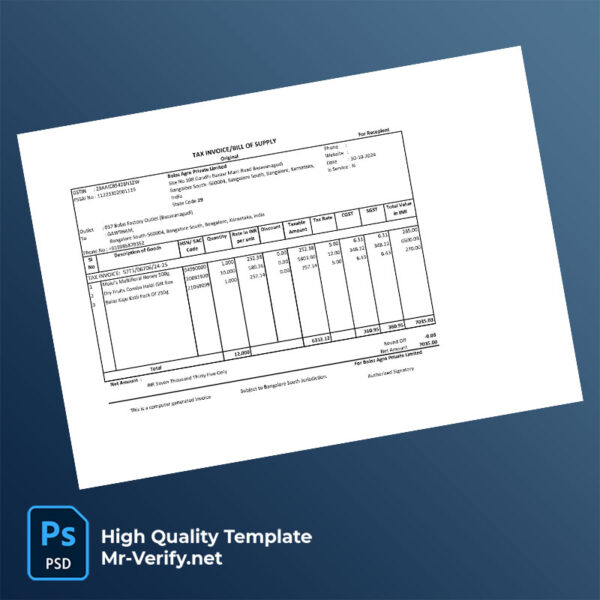 India Bolas Agro Private Limited Editable GST Invoice Template in Word and PDF formats
