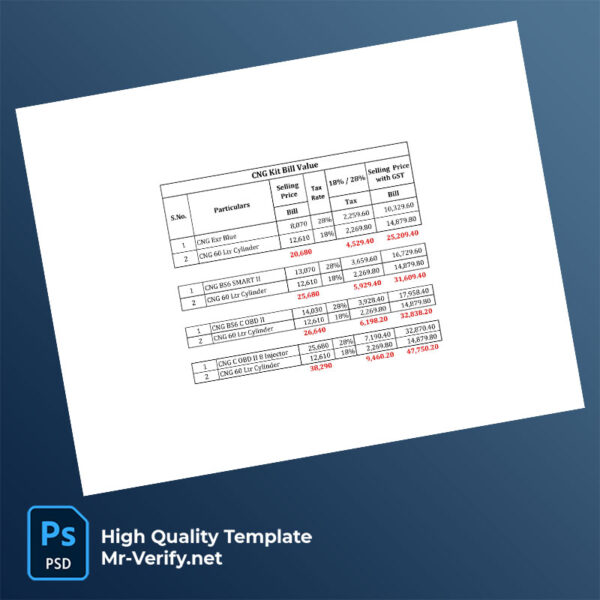 India CNG Kit Supplier Editable GST Tax Invoice Template in Word and PDF formats
