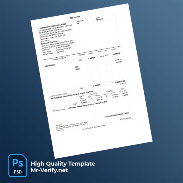 India Chotanagpur Fisheries & Agric Editable Tax Invoice Template in Word and PDF formats