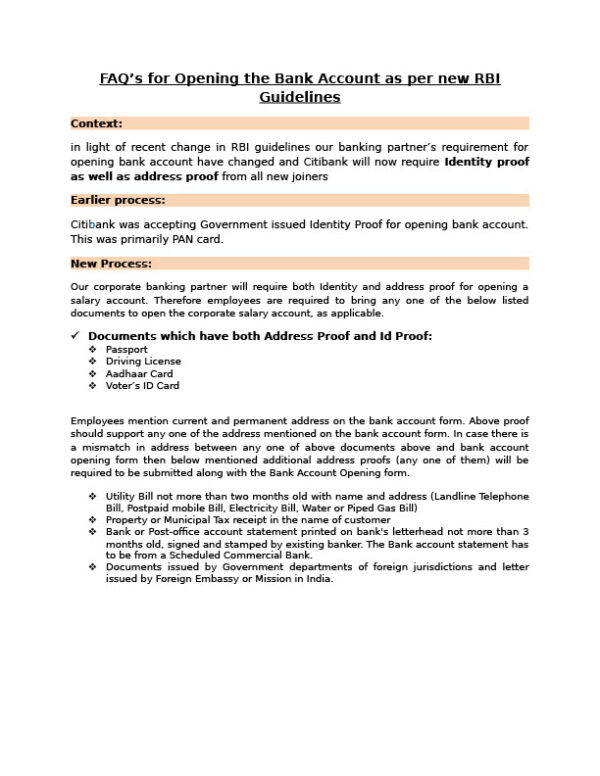 India Citibank Editable Bank FAQs Template in Word and PDF formats 2 page