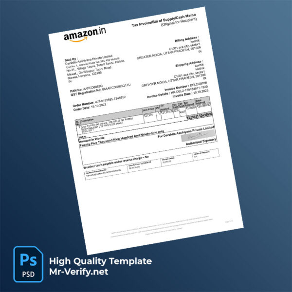 India Darshita Aashiyana Private Limited Editable Tax Invoice Template in Word and PDF formats