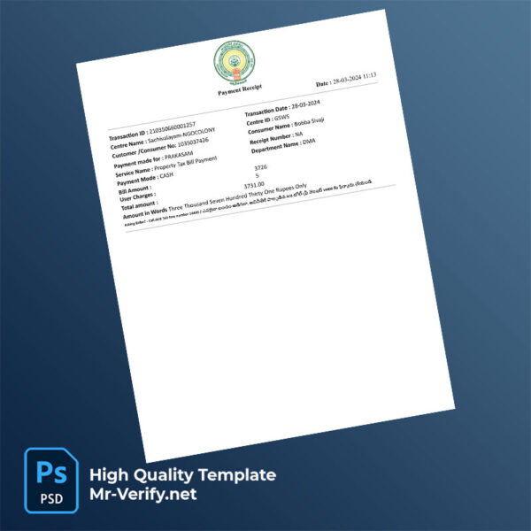 India Department of Municipal Administration Editable Property Tax Bill Receipt Template in Word and PDF formats