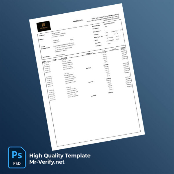 India Ebiza Bulls Hospitality Private Limited Editable Tax Invoice Template in Word and PDF formats