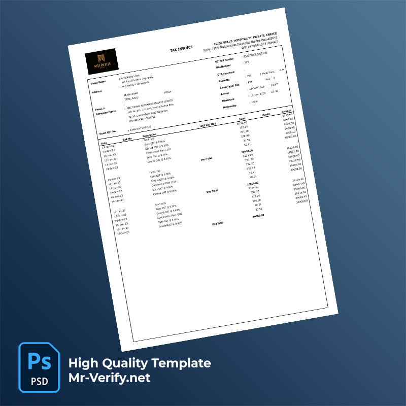 India Ebiza Bulls Hospitality Private Limited Editable Tax Invoice Template in Word and PDF formats India Ebiza Bulls Hospitality Private Limited Editable Tax Invoice Template in Word and PDF formats