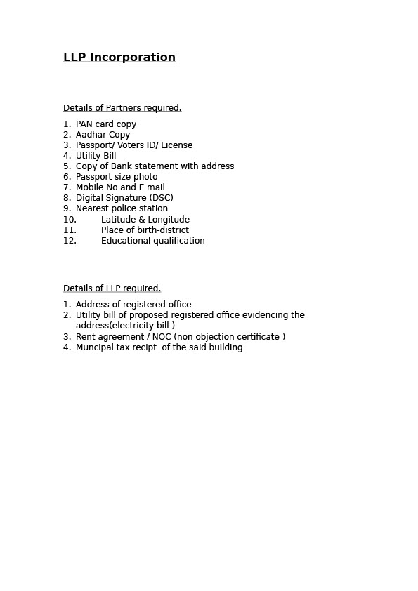 India Editable LLP Formation Requirements Template in Word and PDF formats