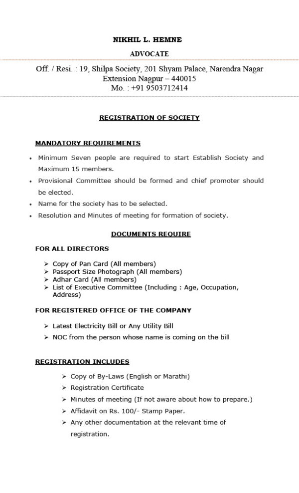 India Editable Society Registration Essentials Template in Word and PDF formats