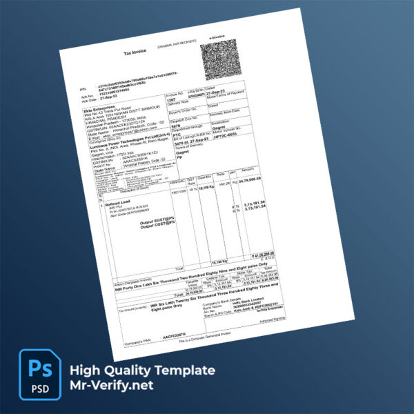 India Ekta Enterprises Editable Tax Invoice Template in Word and PDF formats